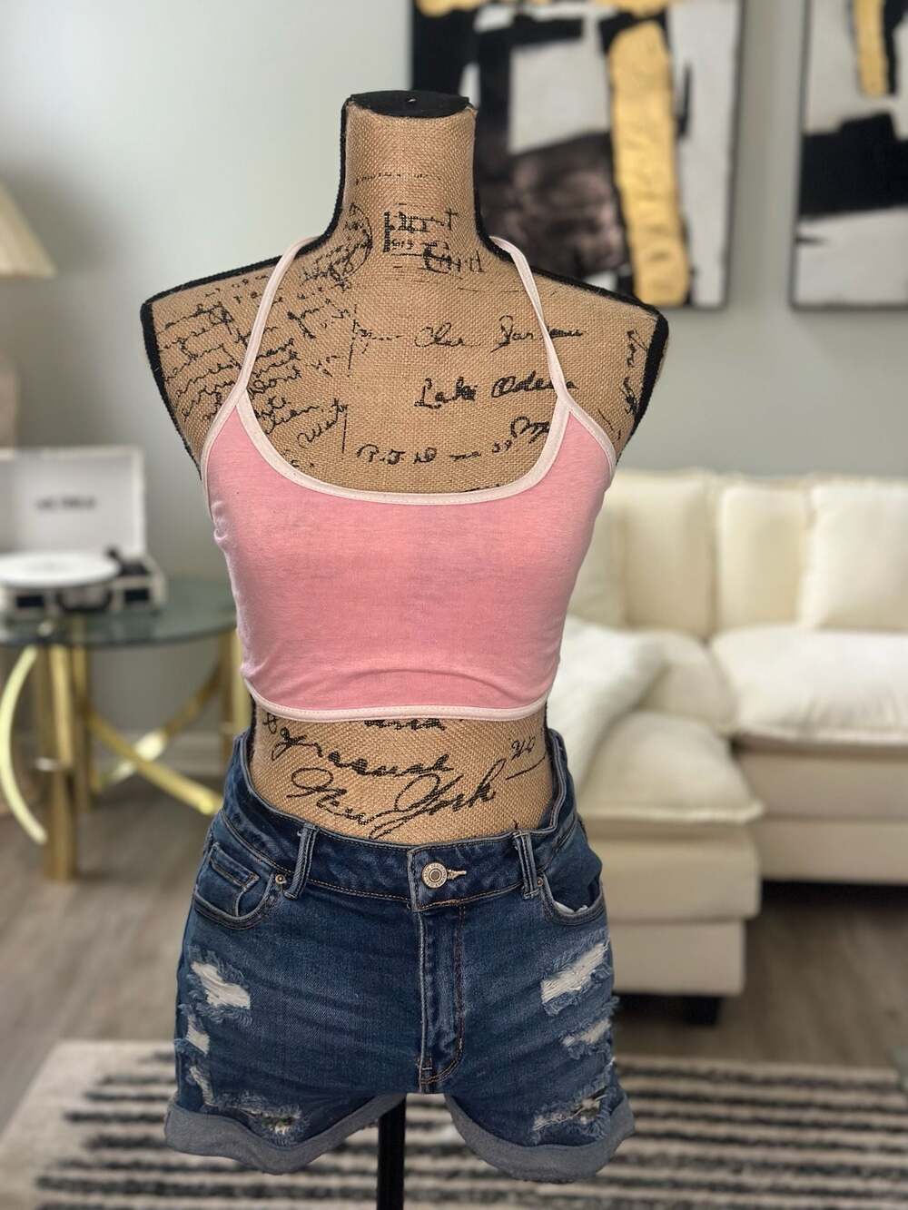 Baby pink y2k halter crop top